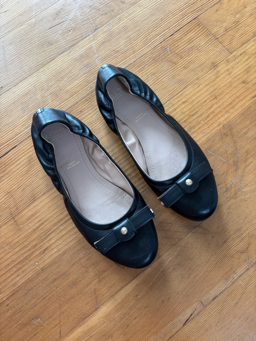 Bally Switzerland Black Leather Bow Ballet Flats Size 36